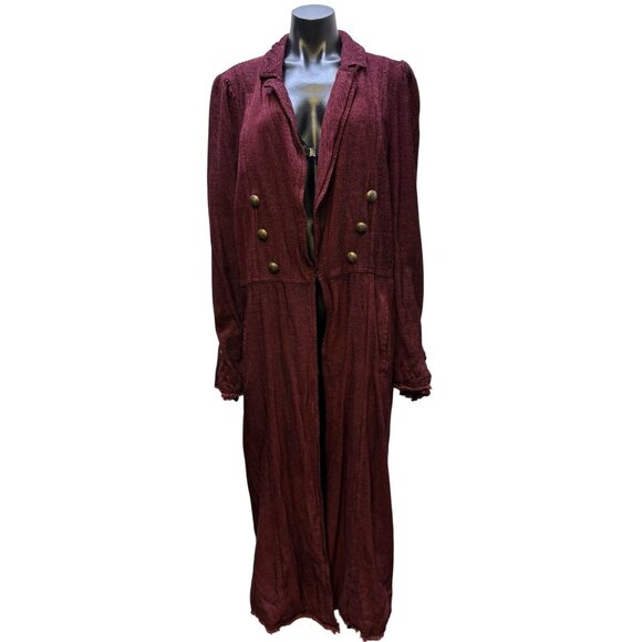 Free People Long Double-Breasted Coat Wine Red Size L - Picture 1 of 10